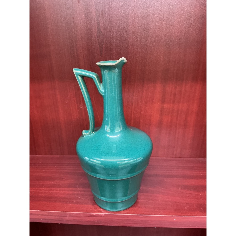 Vintage Teal La‎ Rochere French Pottery Vase Rare Cottage Core
